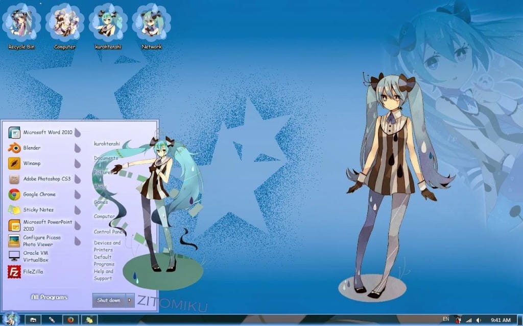 win7主题，初音未来，电脑主题，miku