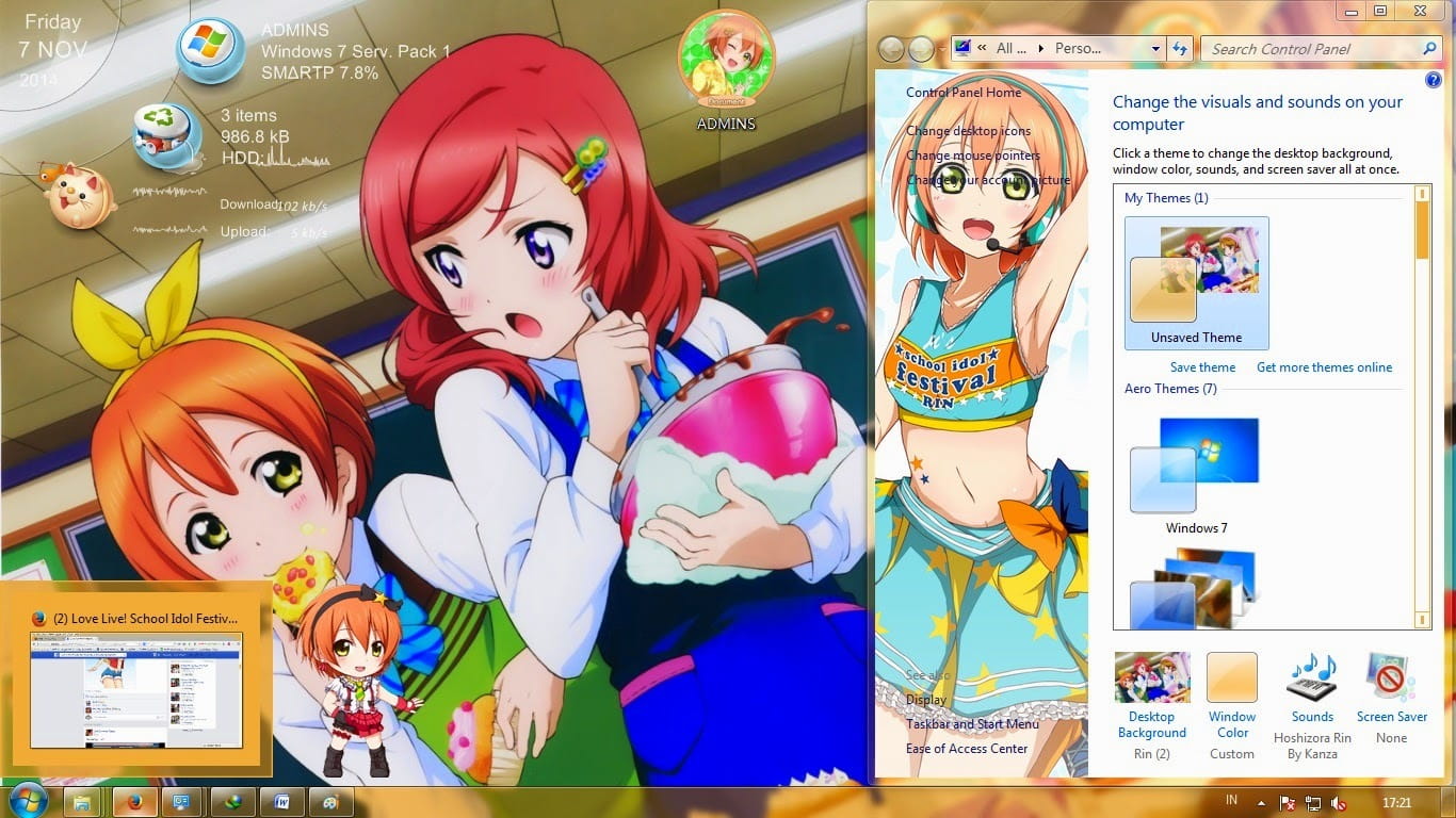 win7主题 电脑主题 萌娘资源 love live 星空凛 凛喵 元气