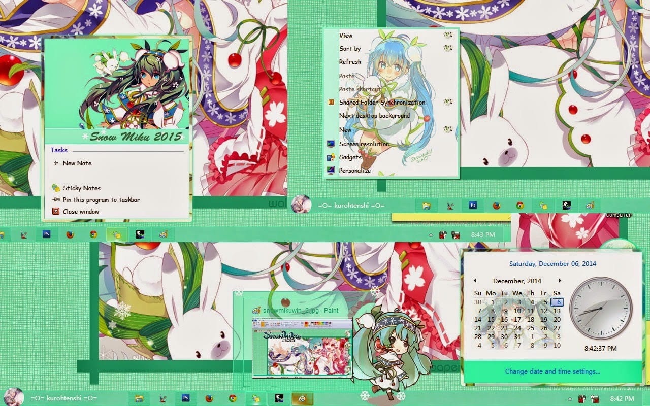 win7主题 电脑主题 萌娘资源 snow miku 雪初音 2015
